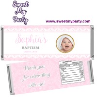 Baptism candy bar wrappers with photo for girl,Christening candy bar wrappers,(1bg)